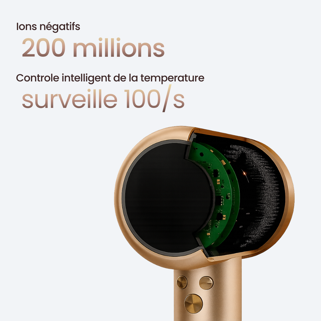 Sèche-cheveux intelligent. Auto-adapte la chaleur grâce aux capteurs.
