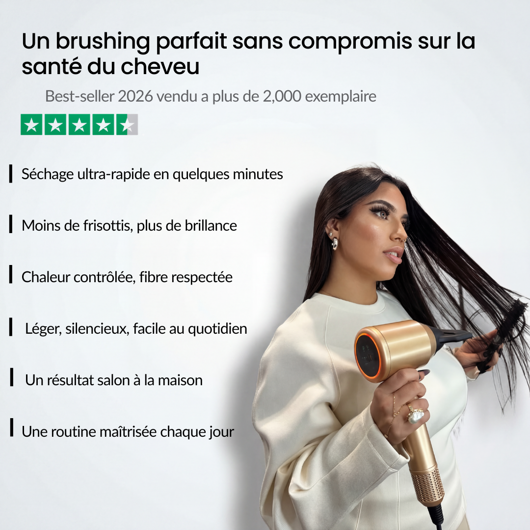 Sèche-cheveux intelligent. Auto-adapte la chaleur grâce aux capteurs.